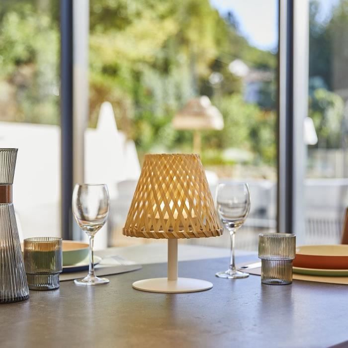 LUMISKY Wireless Table Lamp - IBIZA - H26 cm - Natural Bamboo - Warm White and White LED