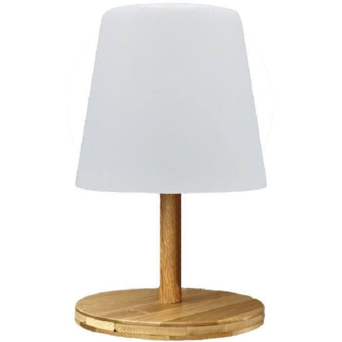 LUMISKY Wireless Table Lamp - STANDY MINI WOOD - H25 cm - Natural Bamboo Base - Warm White and White LED