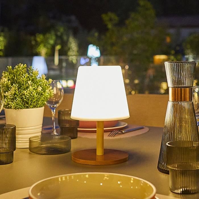 LUMISKY Wireless Table Lamp - STANDY MINI WOOD - H25 cm - Natural Bamboo Base - Warm White and White LED