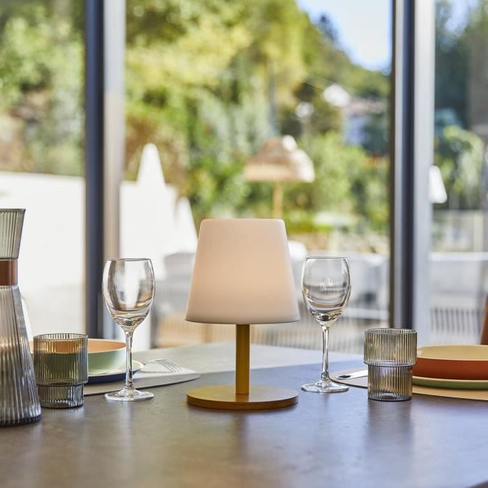 LUMISKY Wireless Table Lamp - STANDY MINI WOOD - H25 cm - Natural Bamboo Base - Warm White and White LED