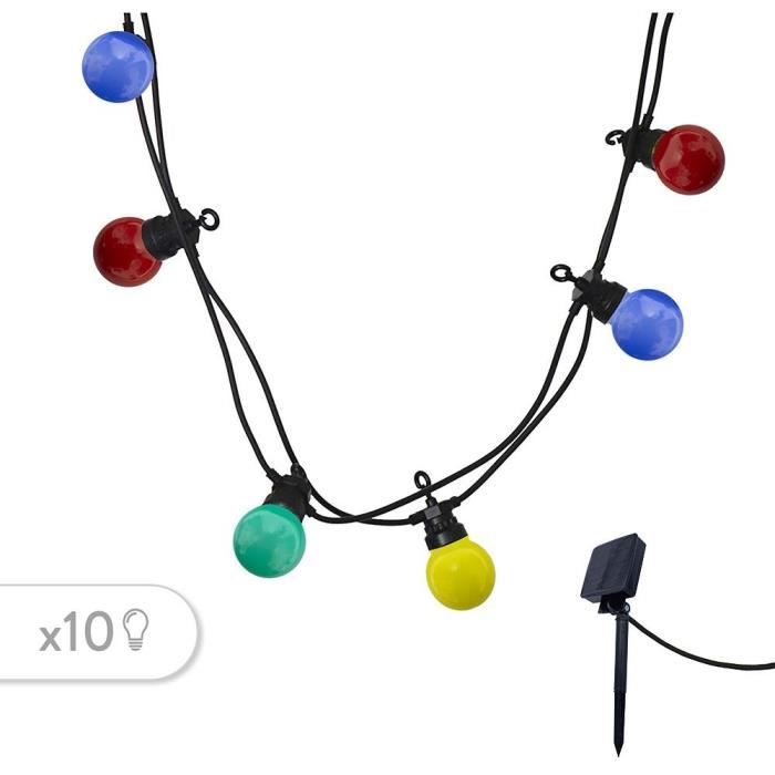 LUMISKY Solar String Lights - PARTY GUINGUETTE SOLAR - 5.70 m - 8 Modes - 10 Multicolored LED Globes