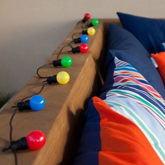LUMISKY Solar String Lights - PARTY GUINGUETTE SOLAR - 5.70 m - 8 Modes - 10 Multicolored LED Globes