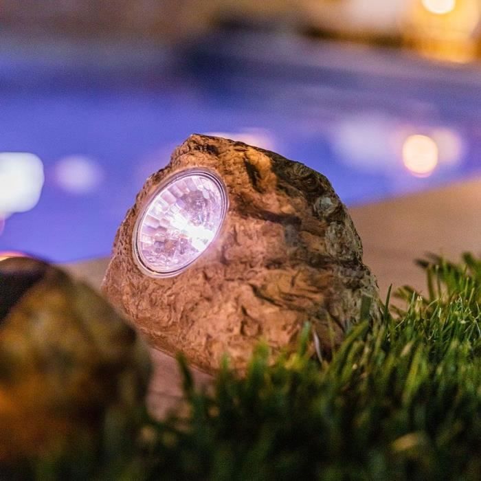 LUMISKY Set of 3 Solar-Powered Garden Rocks - ROCKY BROWN - 14 and 9 cm - White LED
