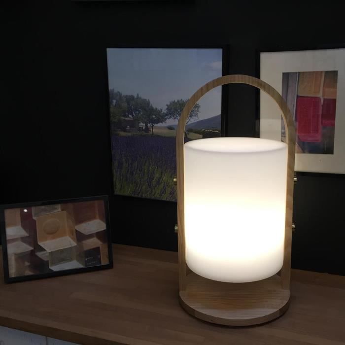 LUMISKY Woody LED Outdoor Lantern - White - Scandinavian Design - Natural Wood Handle - 10-Hour Battery Life