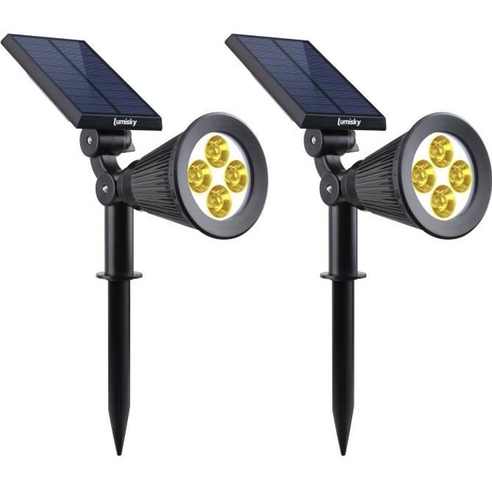 LUMI GARDEN Set of 2 Spiky LED Solar Spotlights, 200 Lumens, Warm White, Waterproof, 34 cm