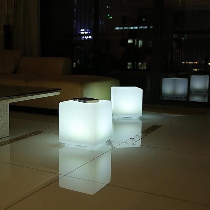 LUMISKY Illuminated Solar Cube - CASY - H30 cm - Coffee Table/Stool - White and Multicolored LED