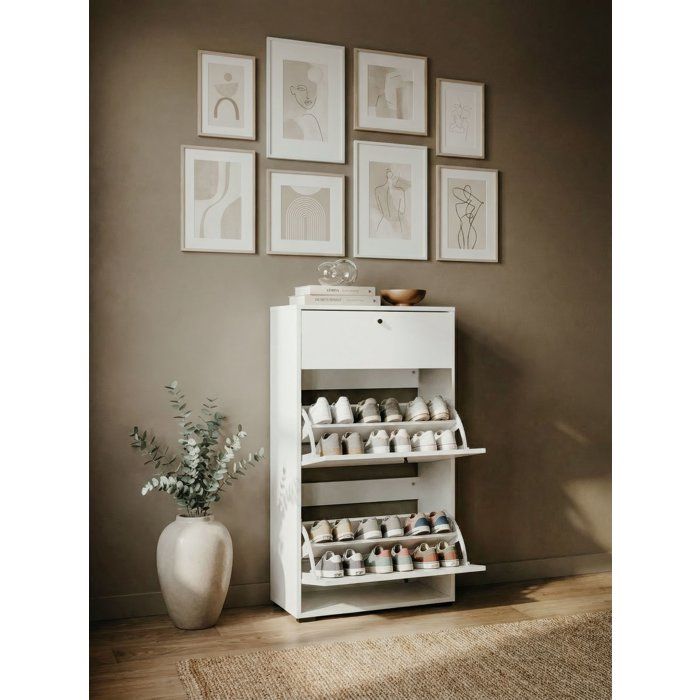 Shoe Cabinet - LÜNEBURG - White - 12 Pairs - 58 x 25 x 111 cm