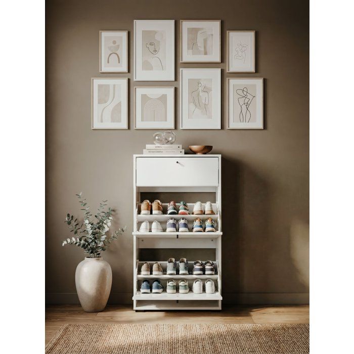 Shoe Cabinet - LÜNEBURG - White - 12 Pairs - 58 x 25 x 111 cm