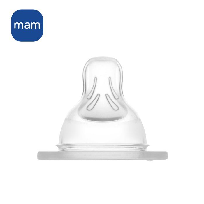 MAM Baby Bottle Accessories Silicone Teat, +0 m, Flow 1 Slow, Pack of 2