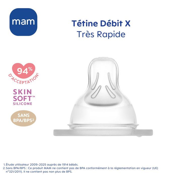 MAM X Ultra Fast Flow Silicone Teat for Babies - Soft and Breast-Like Design