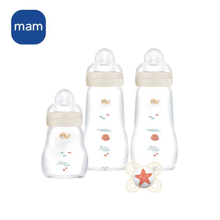 MAM Glass Baby Bottle Set for Newborns - 170 ml + 260 ml Bottles