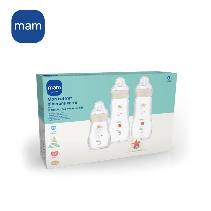 MAM Glass Baby Bottle Set for Newborns - 170 ml + 260 ml Bottles