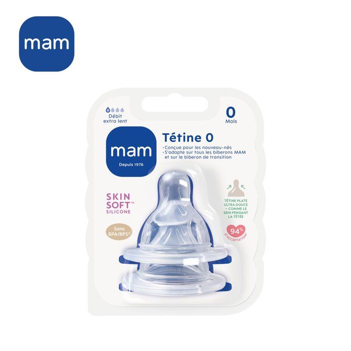 MAM Accessoires pour Biberons Tétine Silicone Nouveau Né Débit 0 Extra Lent 2 unités