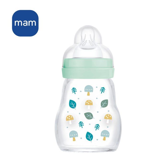 MAM Glass Baby Bottle - 170 ml - Blue - Size 1 Teat