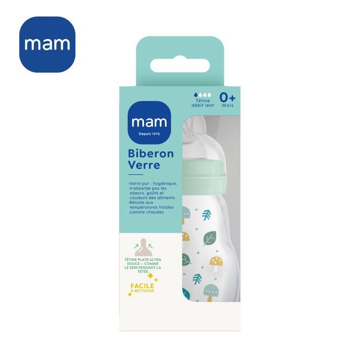 MAM Glass Baby Bottle - 170 ml - Blue - Size 1 Teat
