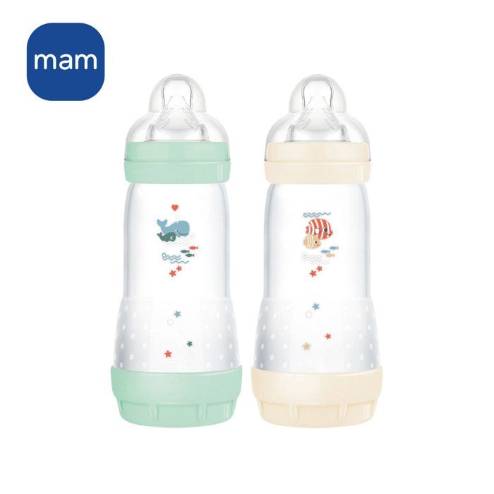 Set of 2 MAM Easy Start Classic Anti-Colic Baby Bottles 320 ml Mint + Cotton