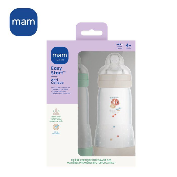 Set of 2 MAM Easy Start Classic Anti-Colic Baby Bottles 320 ml Mint + Cotton