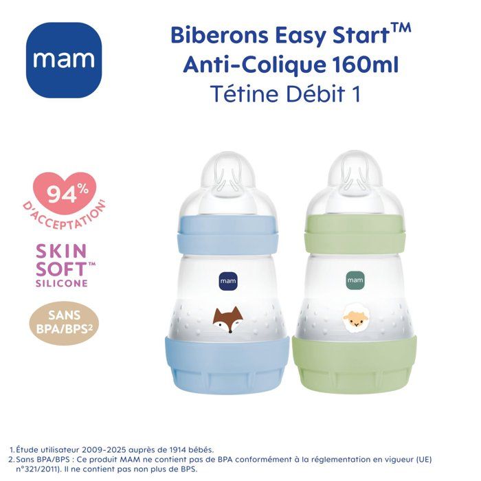MAM Set of 2 Baby Bottles Easy Start 160 ml - Ocean + Sand