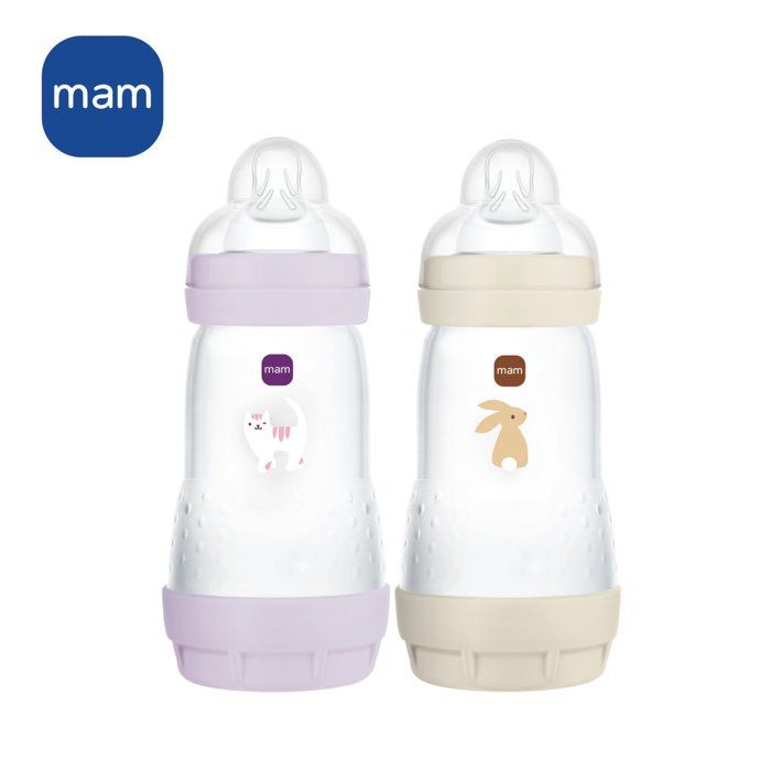MAM Set of 2 Easy Start Anti-Colic Baby Bottles 260 ml - Lilac + Sand