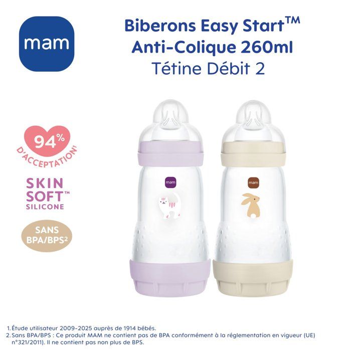 MAM Set of 2 Easy Start Anti-Colic Baby Bottles 260 ml - Lilac + Sand