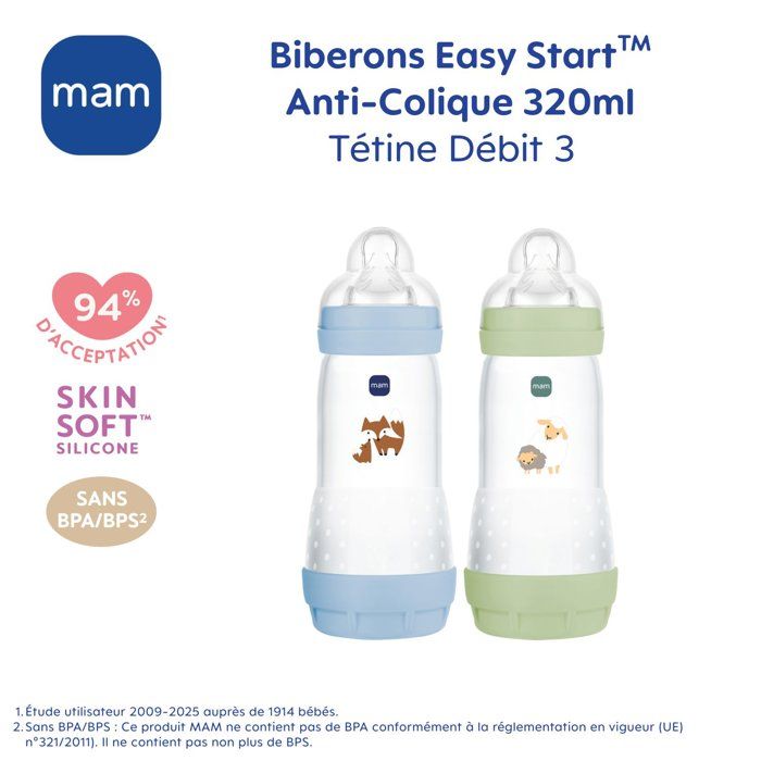 MAM Baby Bottles Set of 2 - Easy Start - Anti-colic - 320 ml - Size 3 Teat - Ocean + Sand