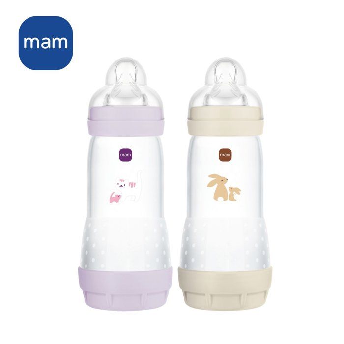 MAM Baby Bottles Set of 2 - Easy Start - Anti-colic - 320 ml - Size 3 Teat - Lilac + Sand