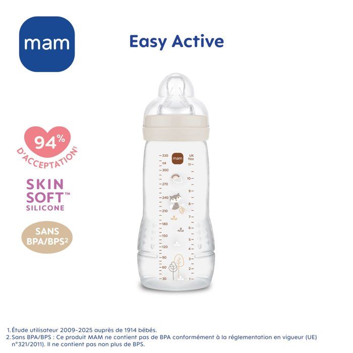 MAM Baby Bottle - Easy Active - 6+ Months - 330 ml - X-Flow Teat - Sand