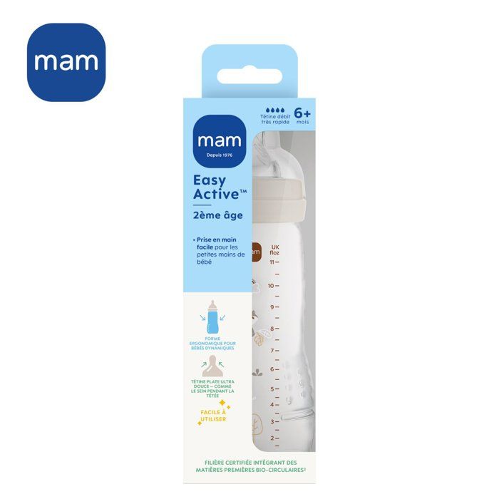 MAM Baby Bottle - Easy Active - 6+ Months - 330 ml - X-Flow Teat - Sand