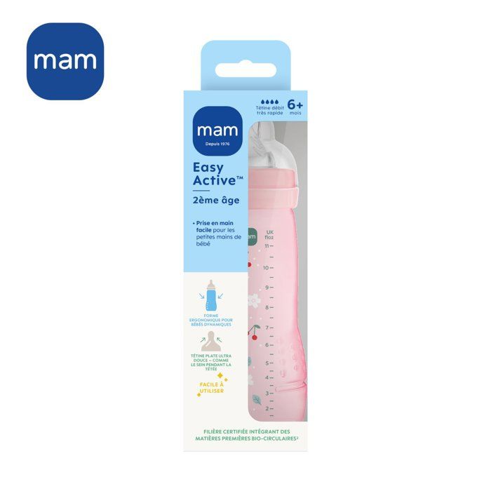 MAM BABY Baby Bottle - Easy Active - 330 ml - X Flow Teat - 6+ months - Berry