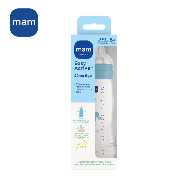 MAM BABY Baby Bottle - Easy Active - 330 ml - X-Flow Teat - 6+ months - Ocean