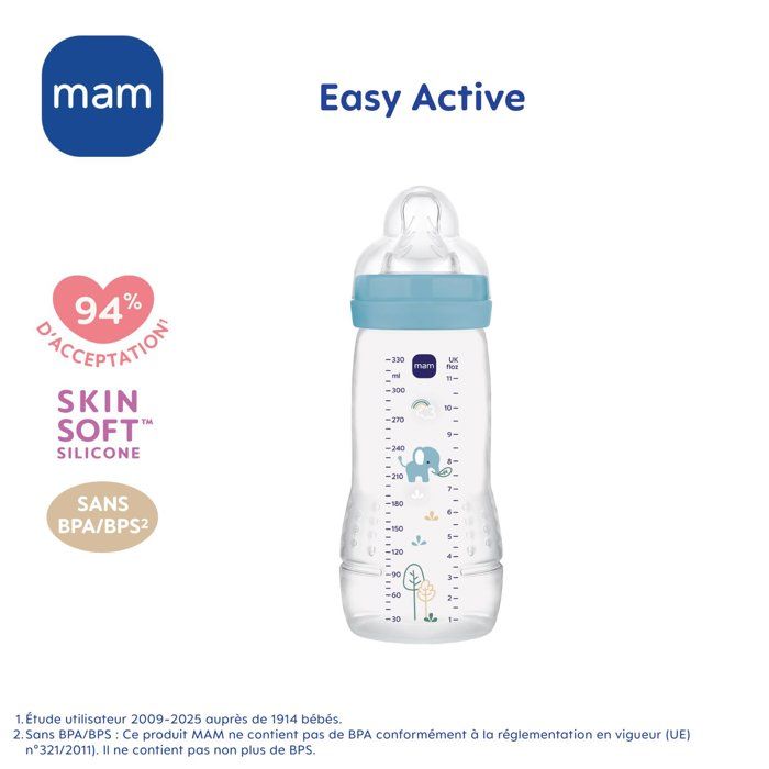 MAM BABY Baby Bottle - Easy Active - 330 ml - X-Flow Teat - 6+ months - Ocean