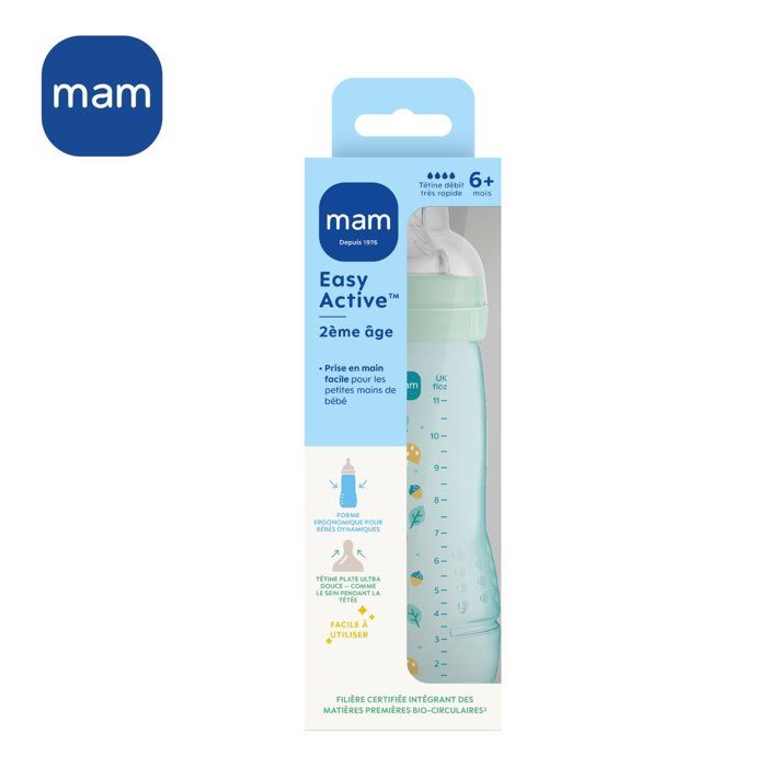 Biberon - MAM BABY - Easy Active - +6 mois - 330 ml - Tétine débit X - Ice