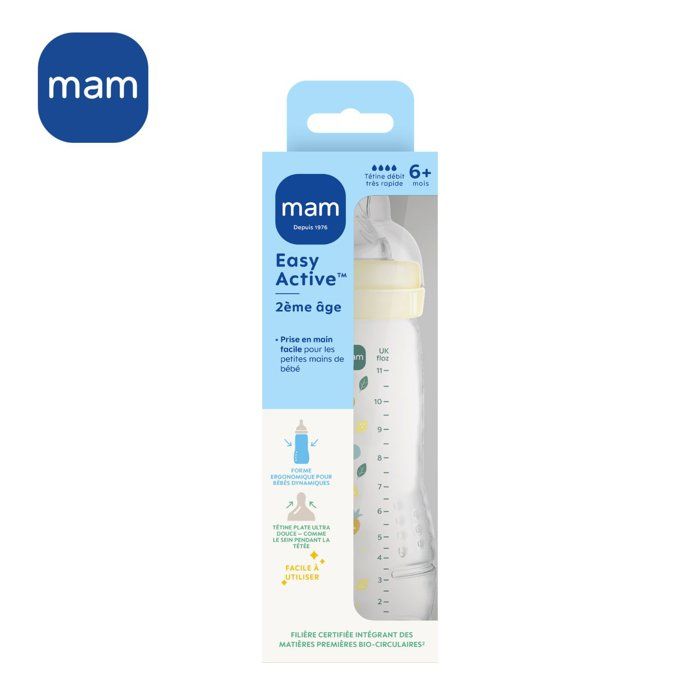 MAM BABY Baby Bottle - Easy Active - 330 ml - X Flow Teat - 6+ months - Pearl