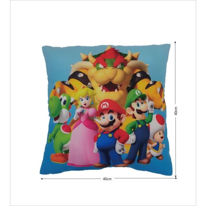 Coussin double face - Carré - MARIO BROS - Mario et ses amis - Microfibre - 40 x 40 cm