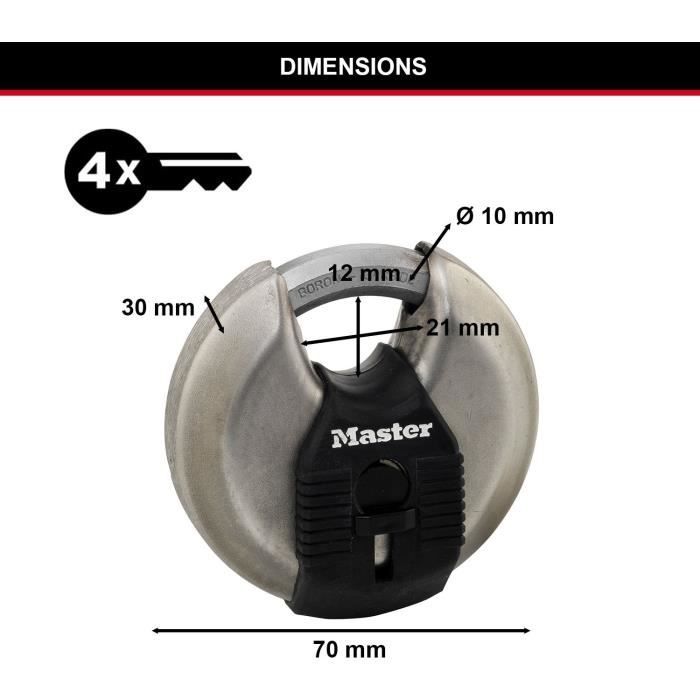 MASTER LOCK Disc Padlocks Set of 2 - Stainless Steel - 70 mm M40EURT