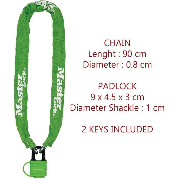 MASTER LOCK Bicycle Chain Lock, 90 cm, 6 mm Diameter, Keyed Lock