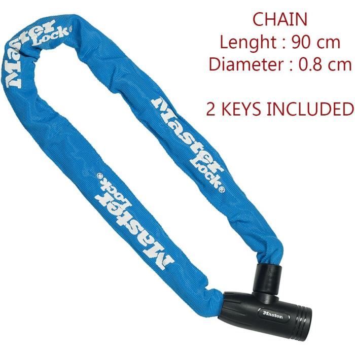 MASTER LOCK Bicycle Chain Lock, 90 cm, 8 mm Diameter, Keyed Lock
