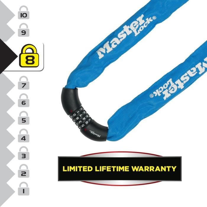 MASTER LOCK Bicycle Chain Lock, 90 cm x 8 mm, High Security, Combination Lock