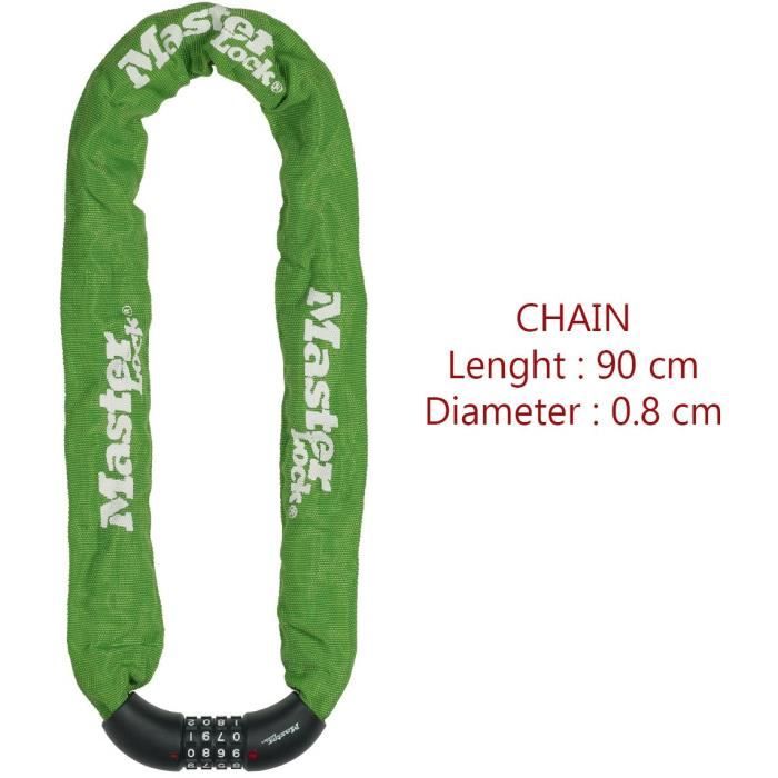 MASTER LOCK Bicycle Chain Lock, 90 cm x 8 mm, High Security, Combination Lock