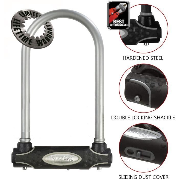 MASTER LOCK U-lock for Bicycles with Key - Hardened Steel Body - Double Locking Shackle 8195EURDPROCOL