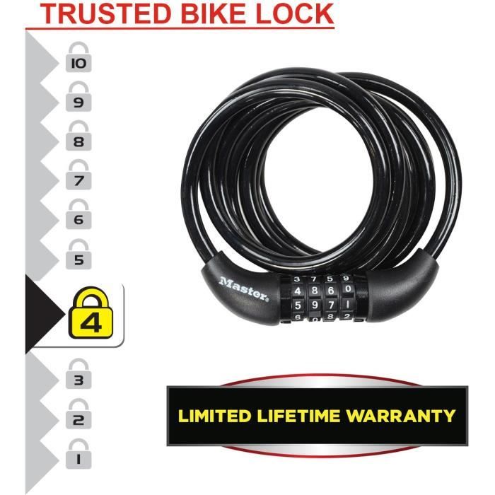 MASTER LOCK Bike Lock - Twisted Cable, 1.8 m, Programmable Combination - 8221EURDPRO