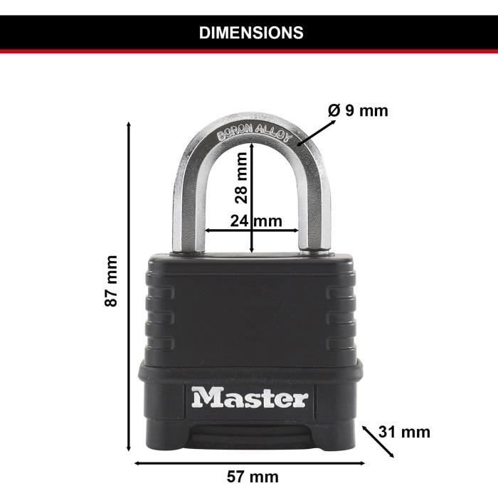 MASTER LOCK Combination Padlock - M178EURD - Excell - Zinc - 57 mm - Black