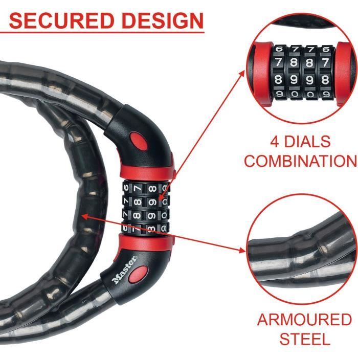 Master Lock Bicycle Anti-Theft Cable - 8226EURDPRO - Ideal for Bicycles and Equipment