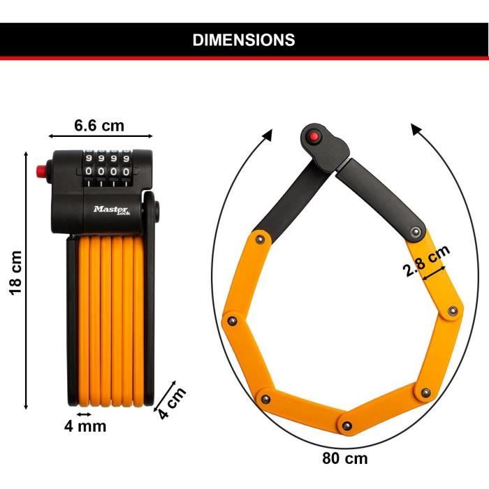 Antivol Vélo a Code - MASTER LOCK - 8336EURDPRO - Acier Trempé, Combinaison Programmable, Support Inclus