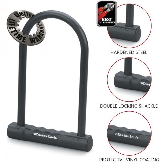 Masterlock U-lock, 180 mm Height, 12 mm Diameter, Black H.180mm