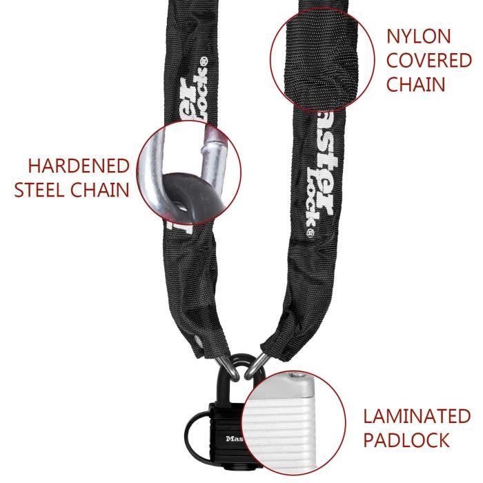 MASTER LOCK Anti-Theft Chain, 90 cm x Ø 6 mm, 40 mm Padlock, Nylon Sheath, Black 8390EURDPRO