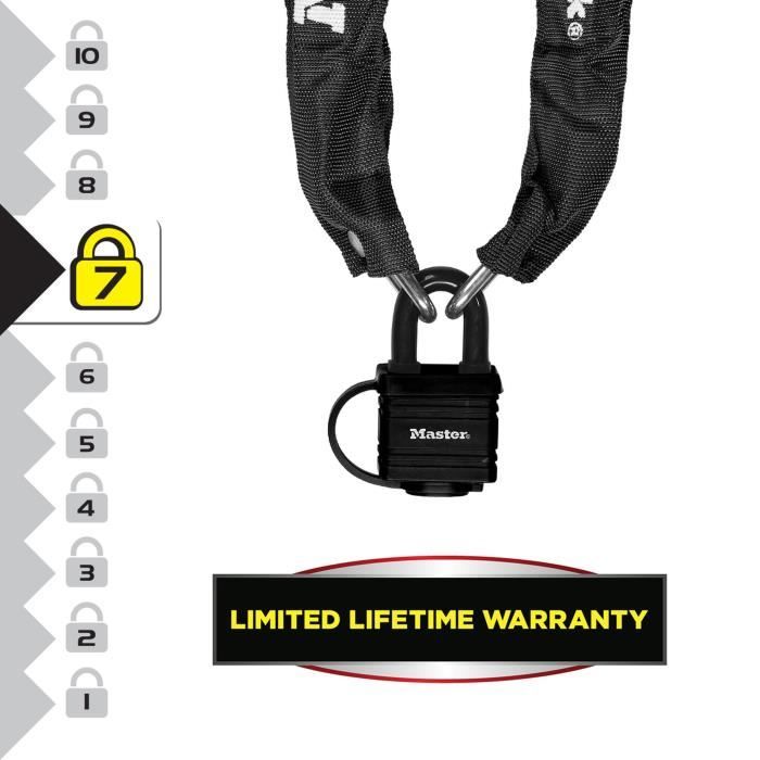 MASTER LOCK Anti-Theft Chain, 90 cm x Ø 6 mm, 40 mm Padlock, Nylon Sheath, Black 8390EURDPRO