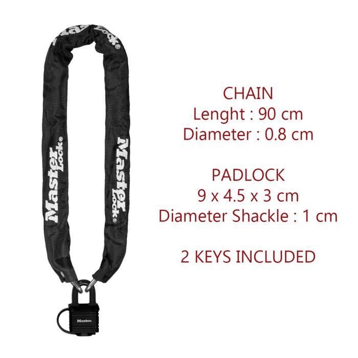 MASTER LOCK Anti-Theft Chain, 90 cm x Ø 6 mm, 40 mm Padlock, Nylon Sheath, Black 8390EURDPRO