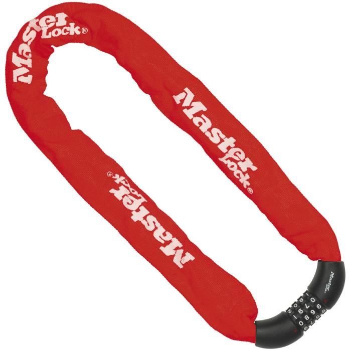 MASTER LOCK Bicycle Anti-Theft Chain - 90 cm, Combination, Red - 8392EURDPROCOLR