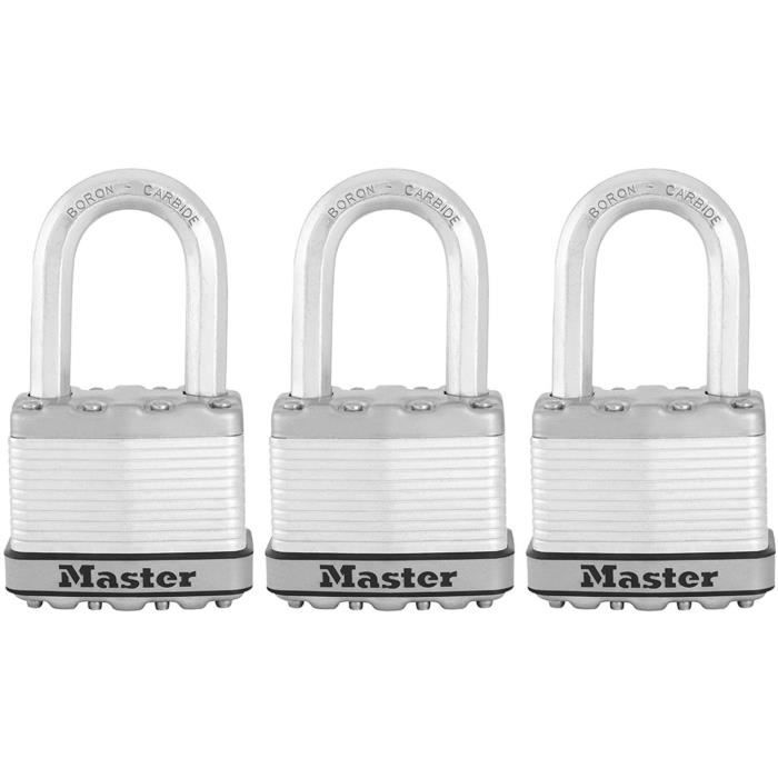 Cadenas Haute Sécurité - MASTER LOCK - M115EURTRILF - A Clé - Acier Laminé Recouvert - Extérieur - Anti-rouille - Anse M - Pack de